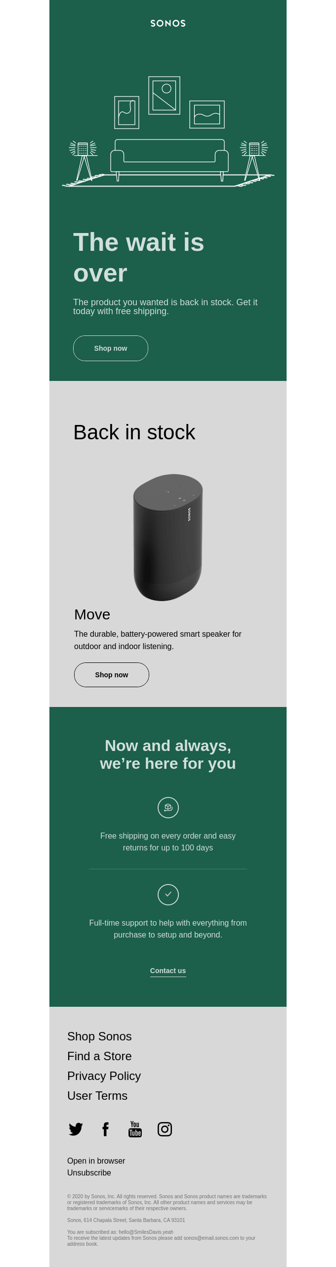 Sonos's Back-in-Stock Email