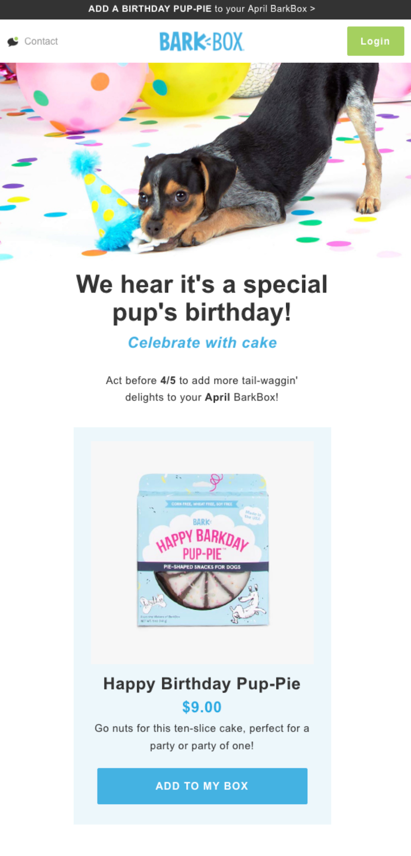 Bark Box's Birthday Email
