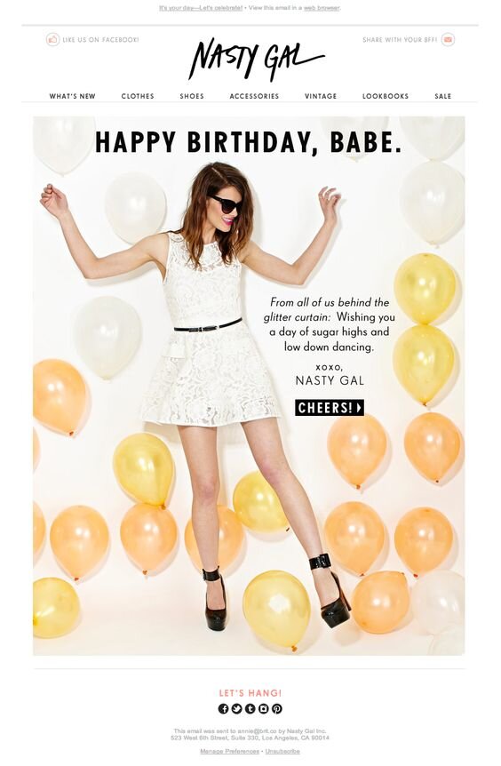 Nasty Gal's Birthday Email