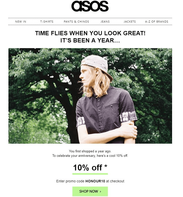 ASOS's Purchase Anniversary Email