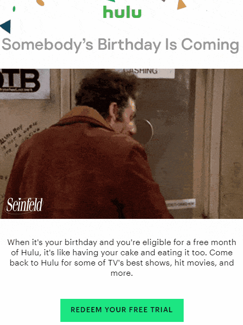 Hulu's Birthday Email