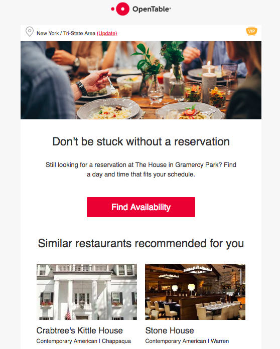 Open Table's Browse Abandonment Email