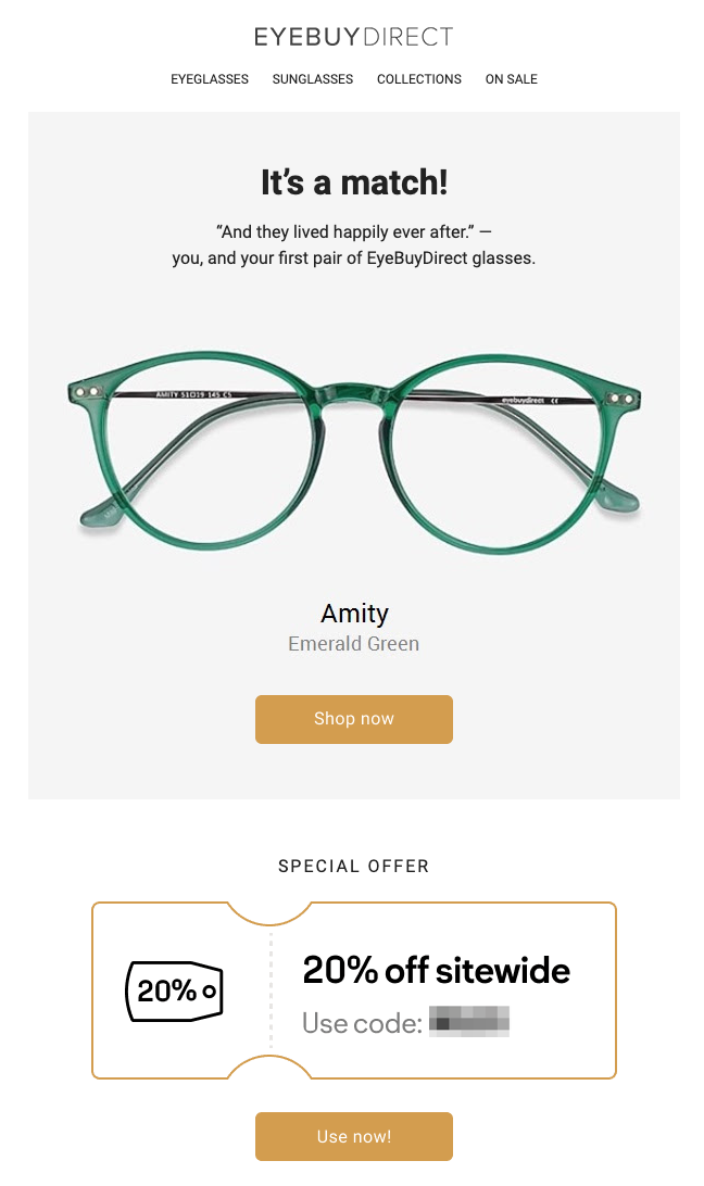 EyeBuyDirect's Browse Abandonment Email