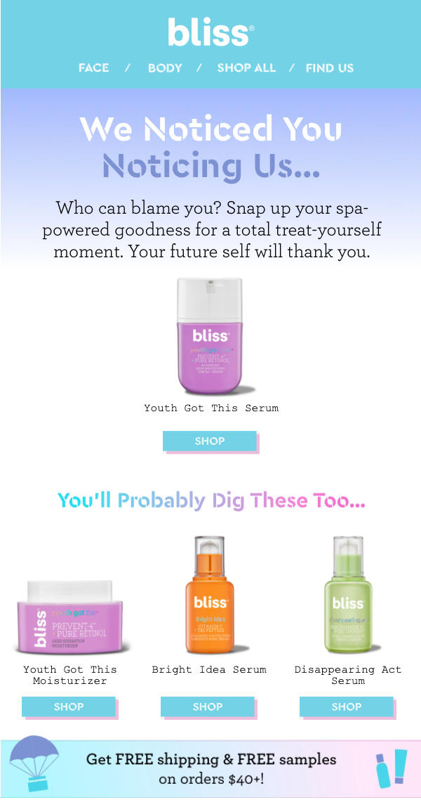 Bliss's Browse Abandonment Email