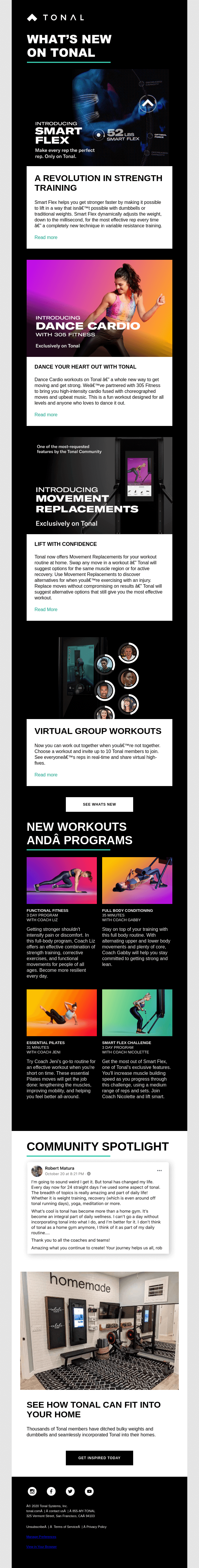Tonal's Fitness Email
