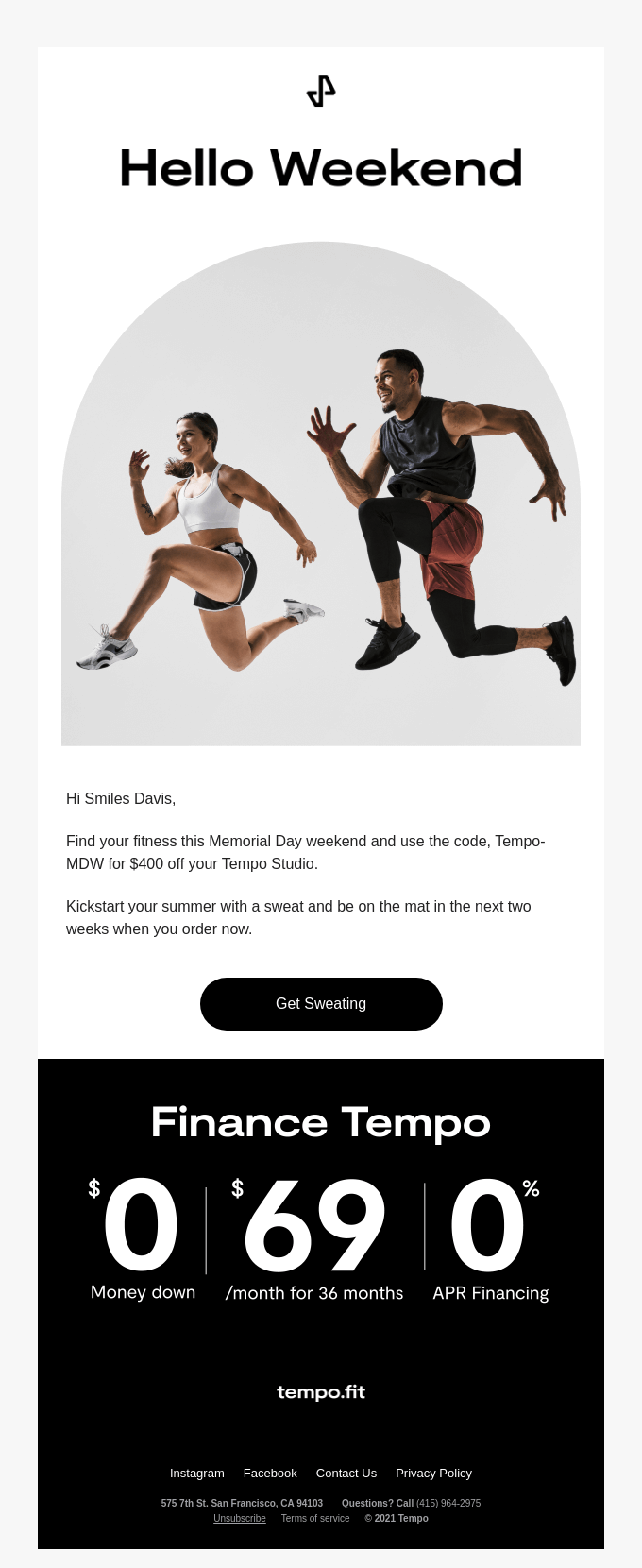 Tempo's Fitness Email