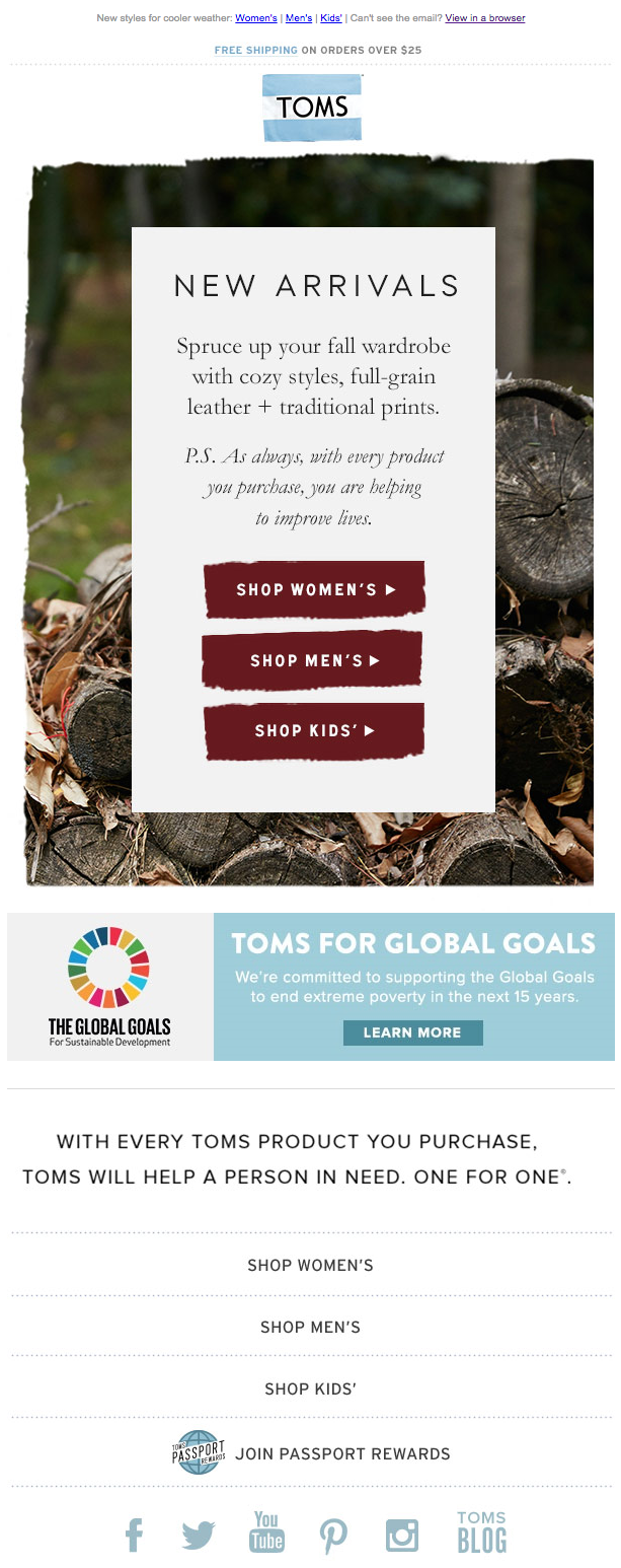 Tom's New Arrivals Email