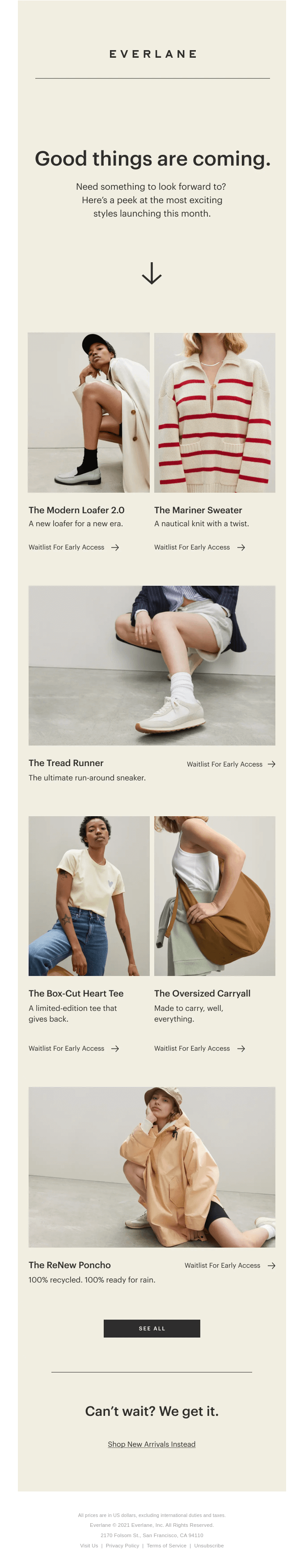 Everlane's New Arrivals Email