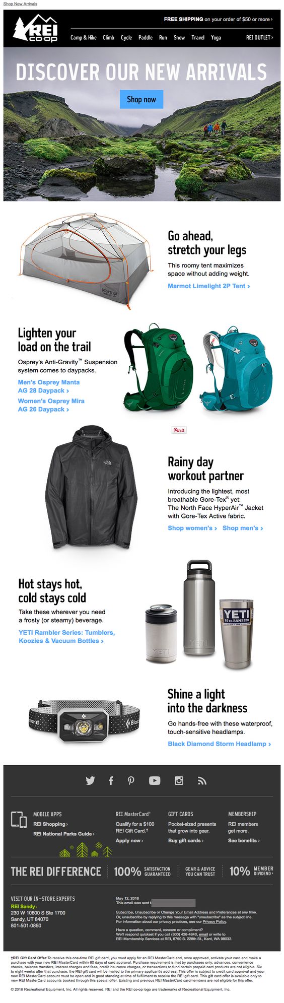 REI's New Arrivals Email