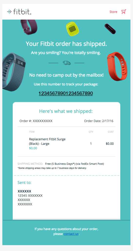 Fitbit's Post-Purchase Shipping Confirmation Email