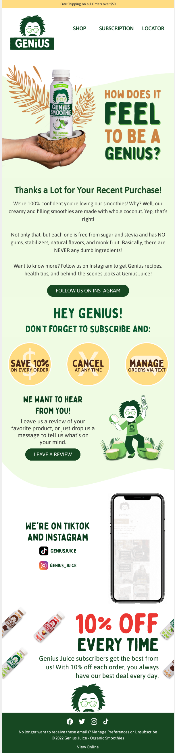 Genius Juice's Post-Purchase Thank You Email