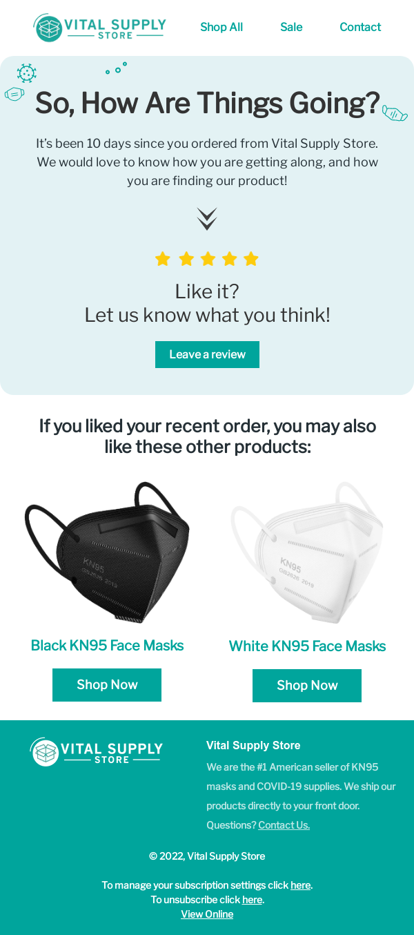 Vital Supply Store's Post-Purchase Review Request Email