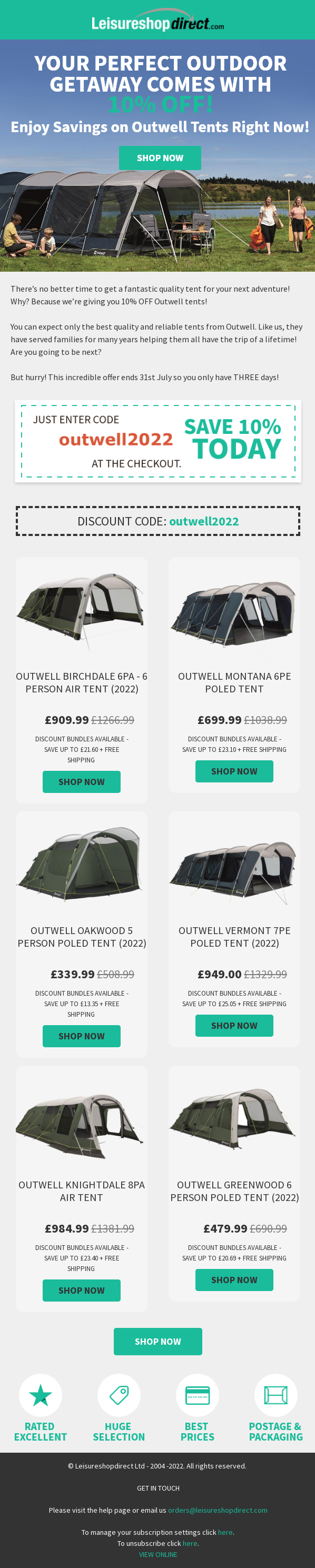 Leisure Shop Direct's Best Promotional Email