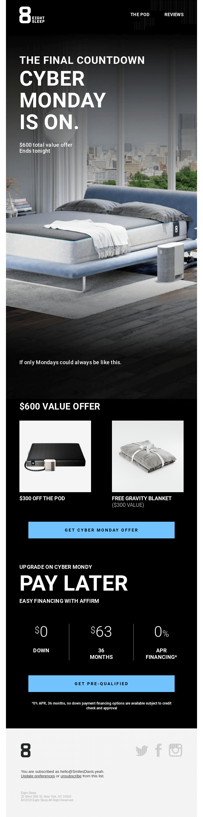 EightSleep's Best Cyber Monday Email