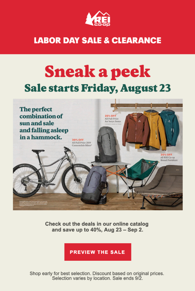 REI's Labor Day Sale Email