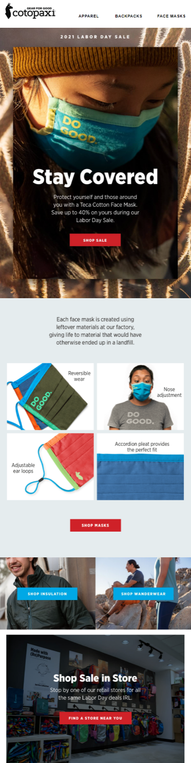 Cotopaxi's Labor Day Sale Email