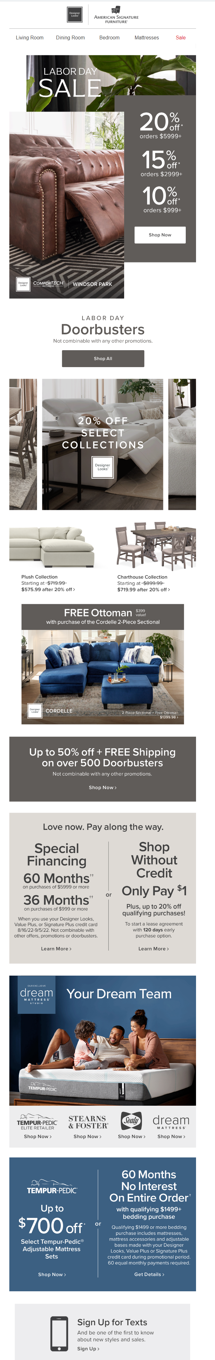 American Signature Furniture's Labor Day Sale Email