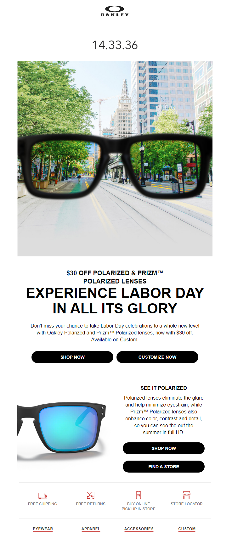 Oakley's Labor Day Sale Email