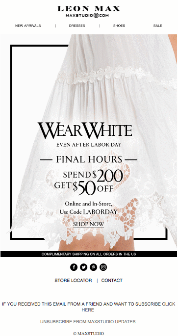 Leon Max's Labor Day Sale Email