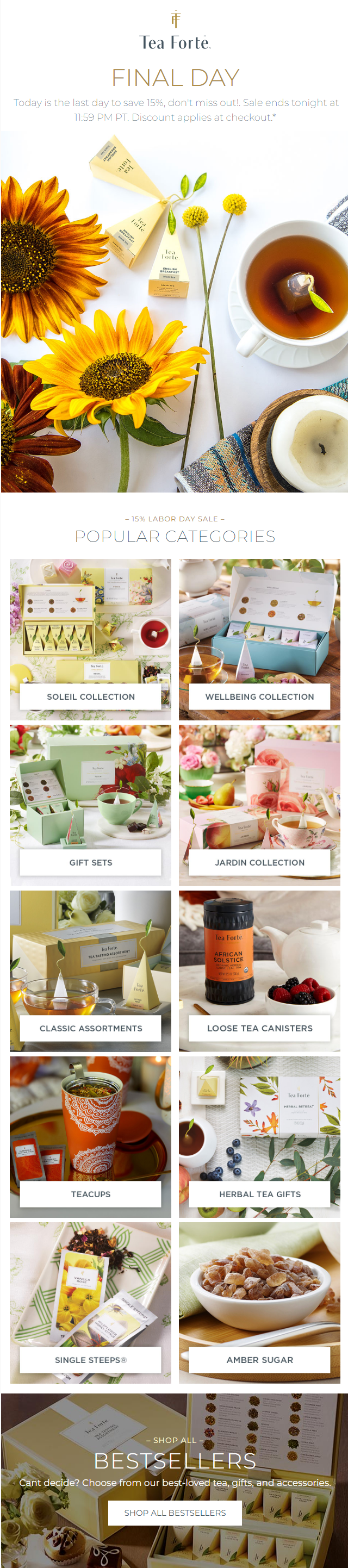 Tea Forte's Labor Day Sale Email