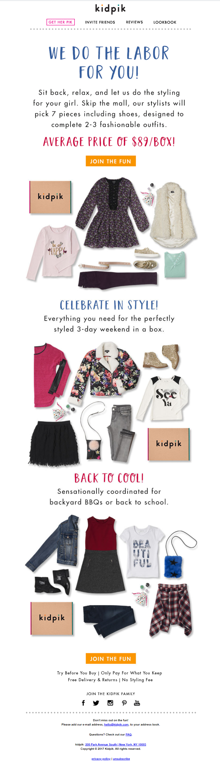 Kidpik's Labor Day Sale Email