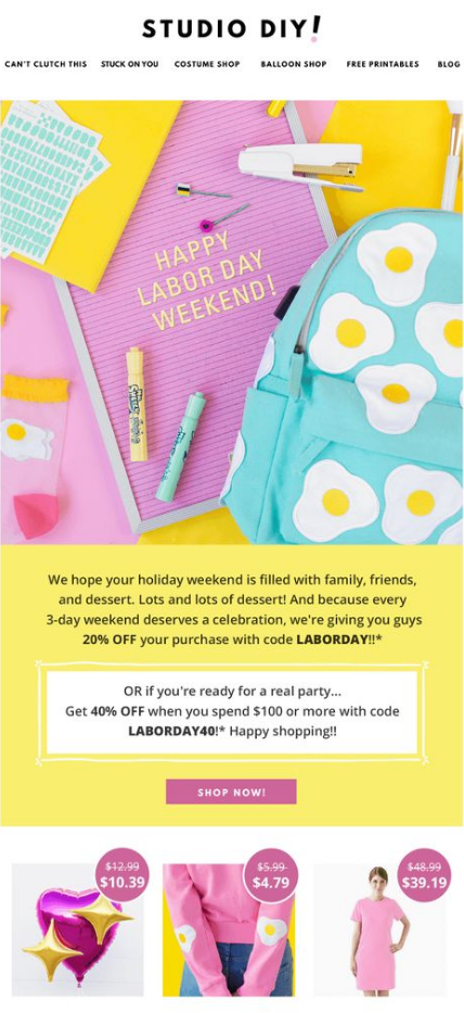 Studio DIY's Labor Day Sale Email