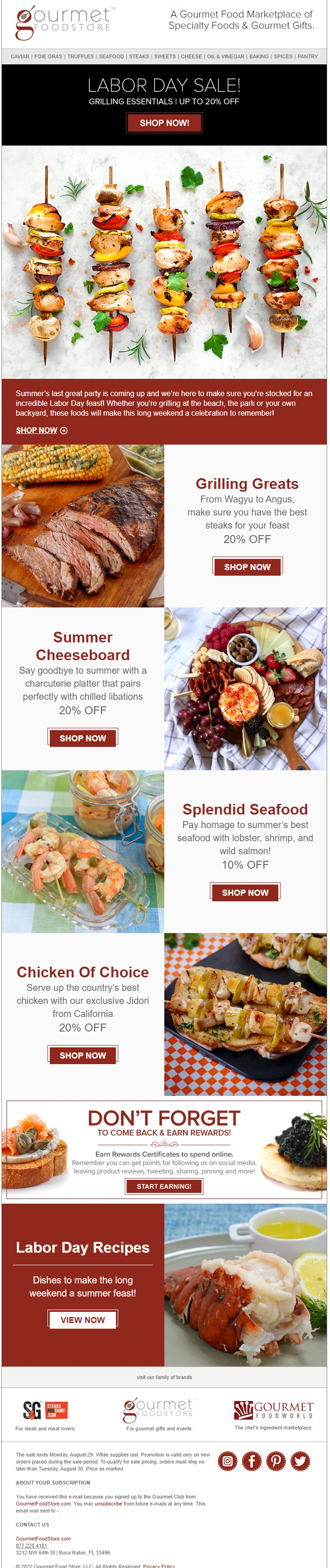 Gourmet's Labor Day Sale Email