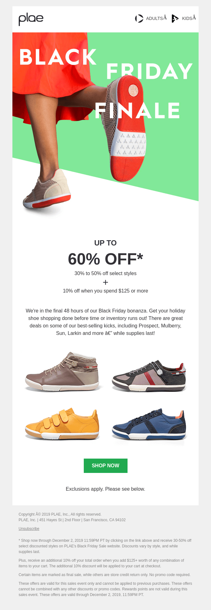 Plae's Best Black Friday Email