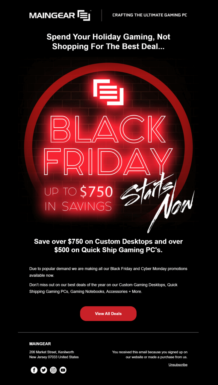 Maingear's Best Black Friday Email
