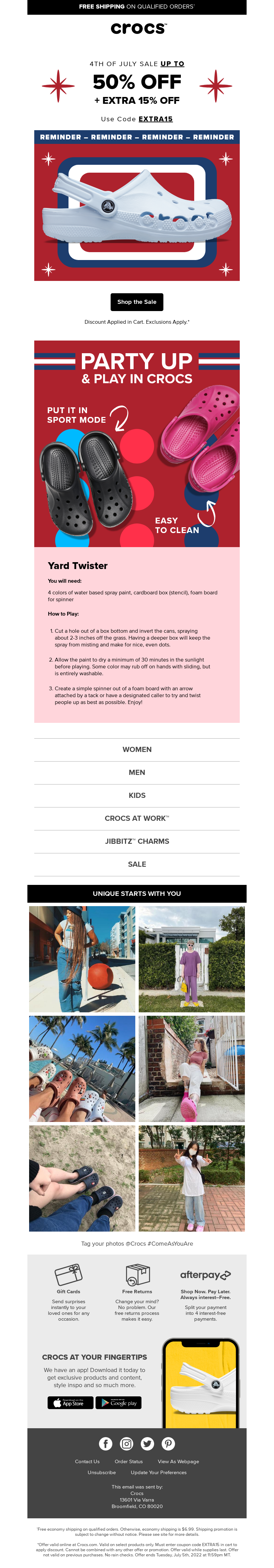 Crocs' 4th of July Special Offer Email