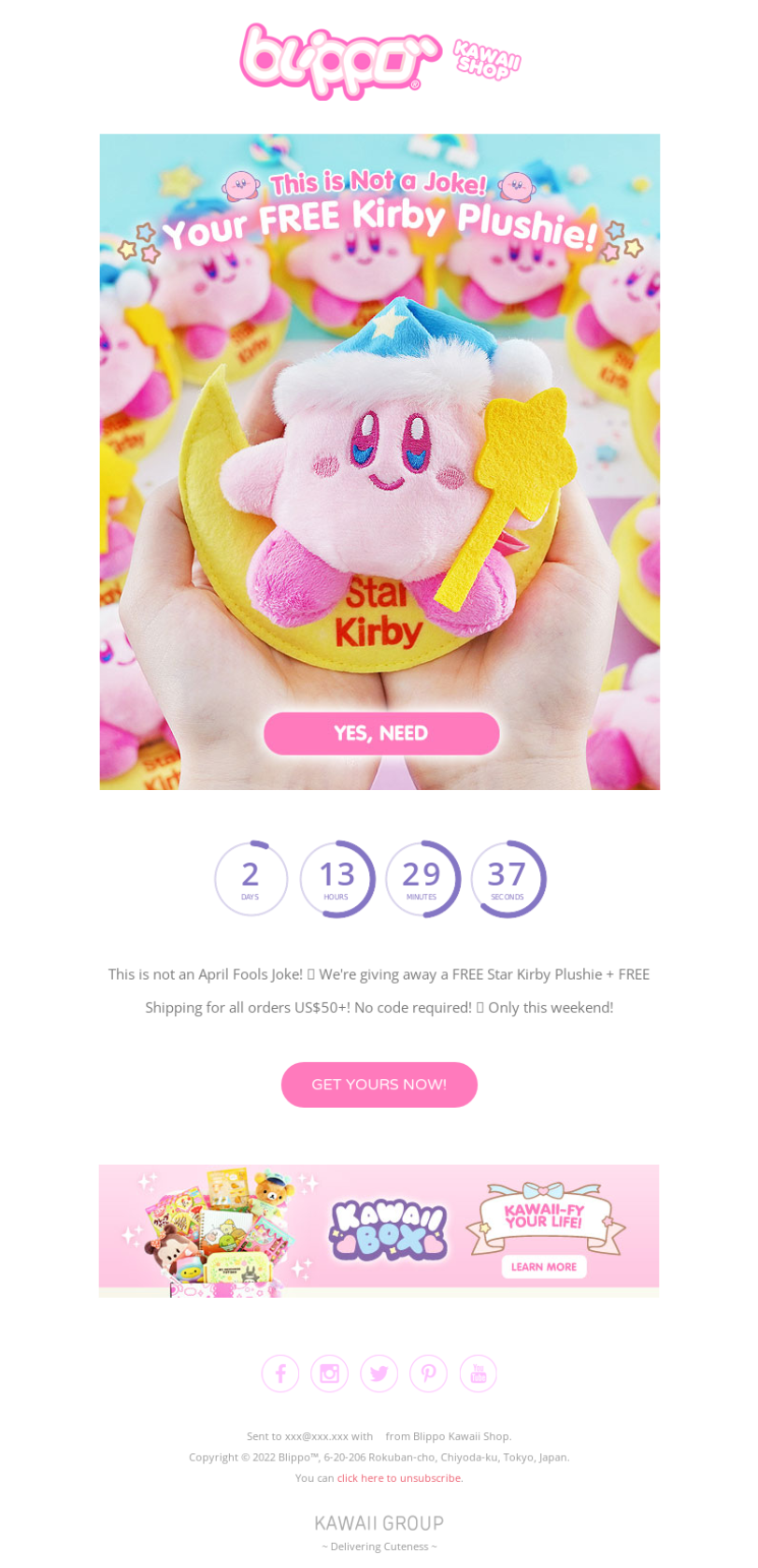 Blippo Kawaii's April Fools' Email