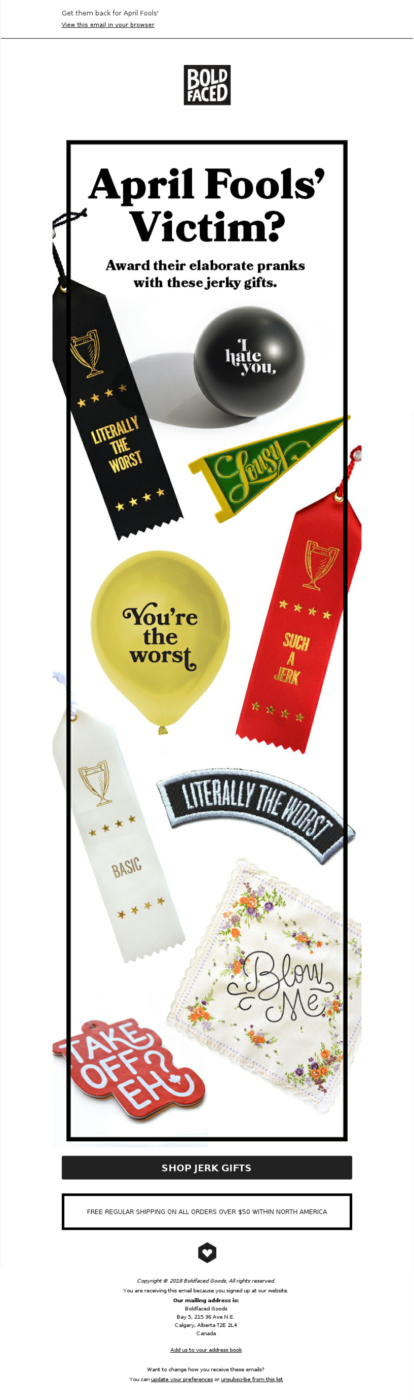 Bold Faced's April Fools' Email