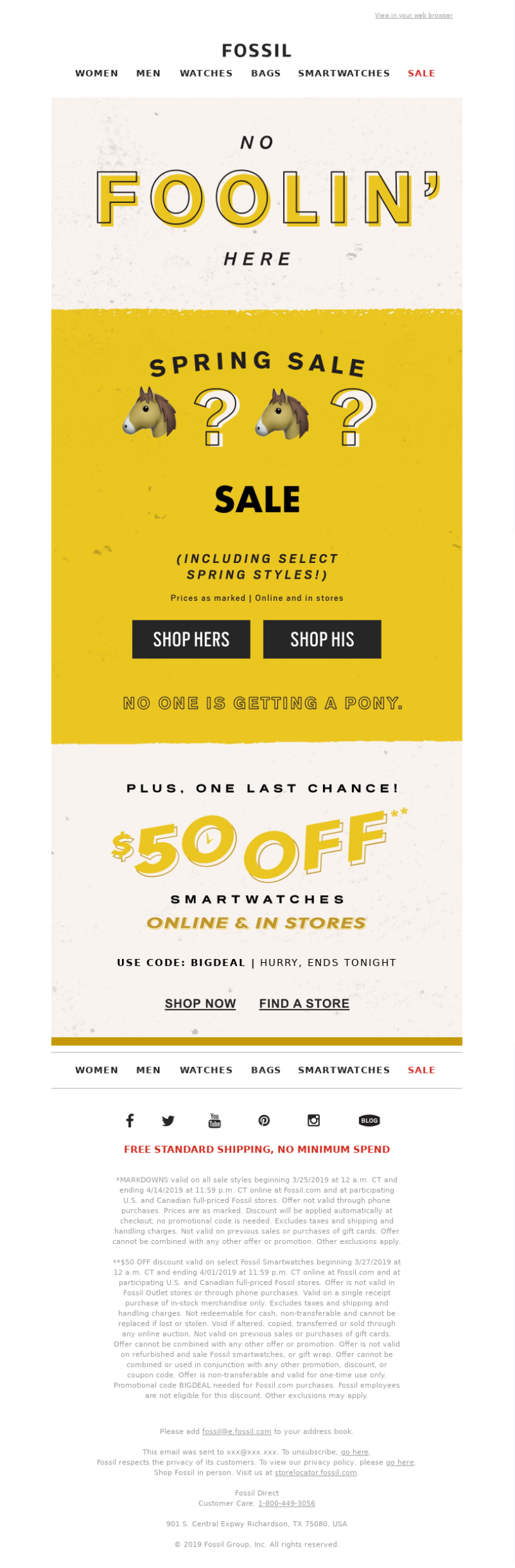 Fossil's April Fools' Email