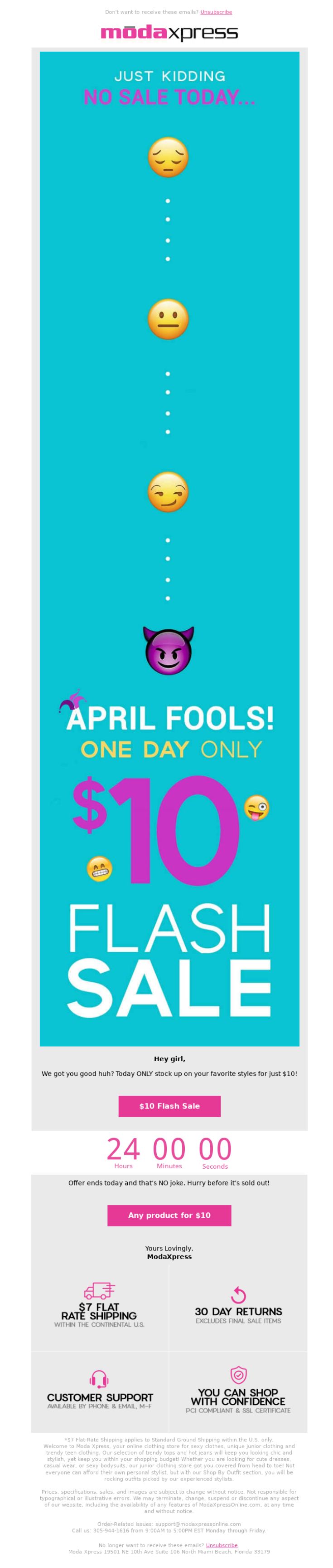 Moda Xpress's April Fools' Email