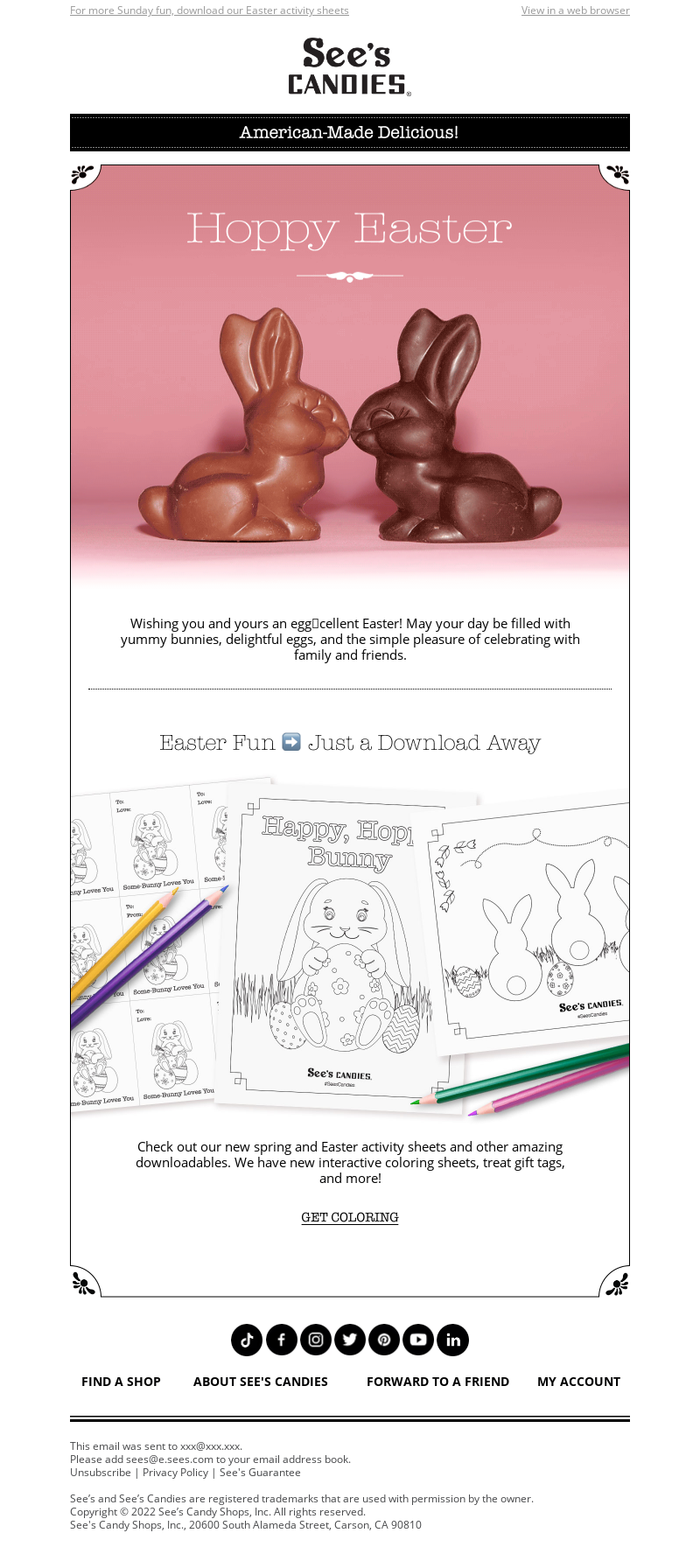 See's Candies' Easter Email