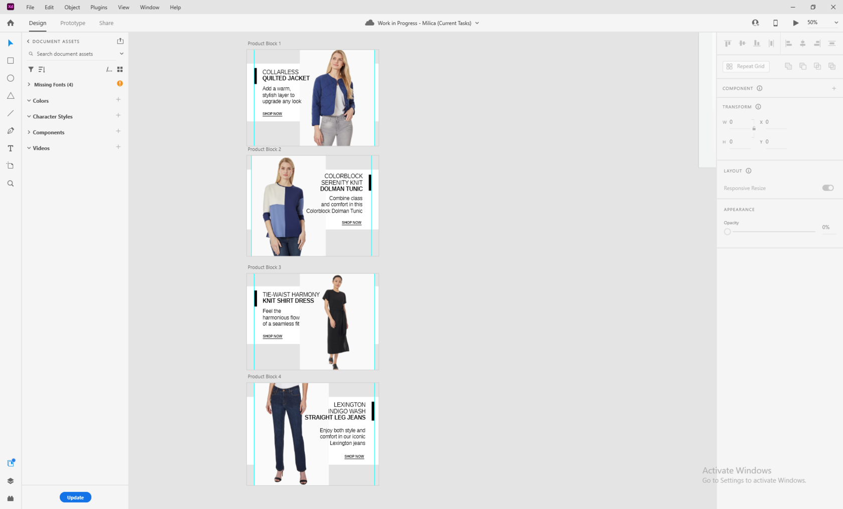 An example of a product block from an email design system