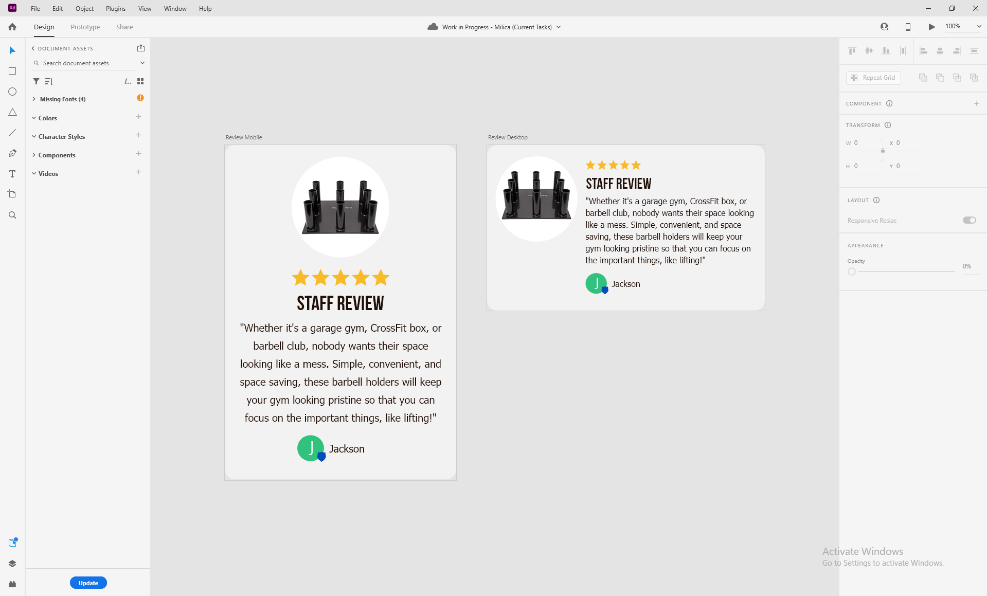 An example of a testimonial block from an email design system