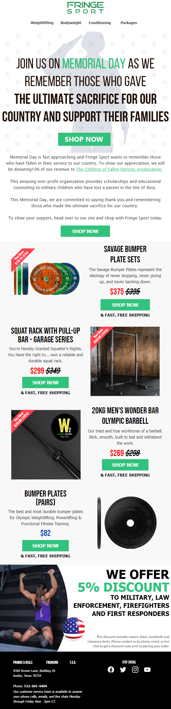 Fringe Sport's Memorial Day Email