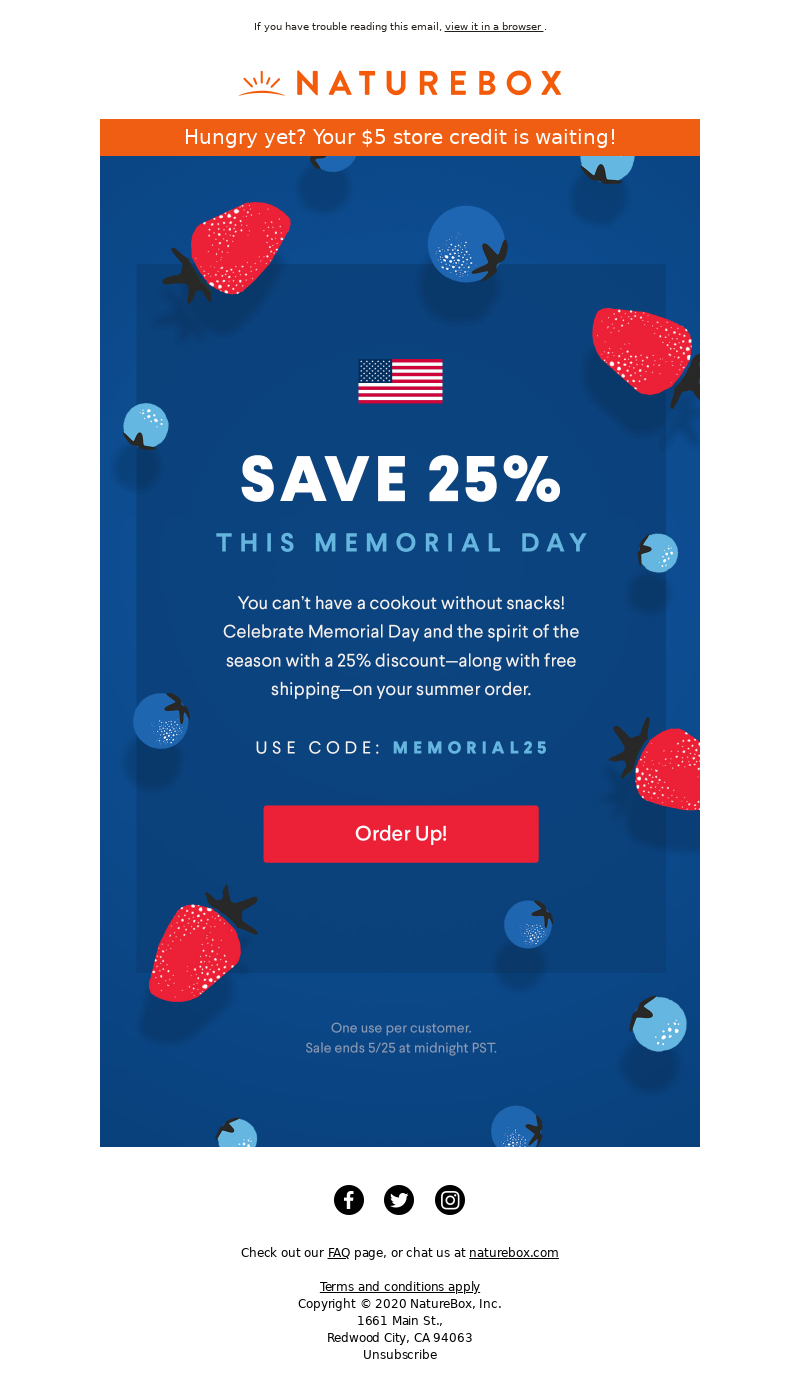 Nature Box's Memorial Day Email