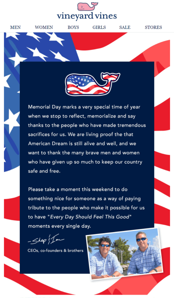Vineyard Vines' Memorial Day Email