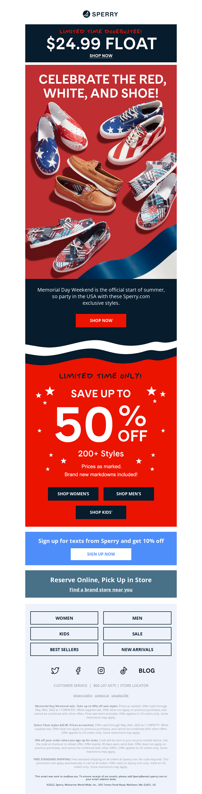 Sperry's Memorial Day Email