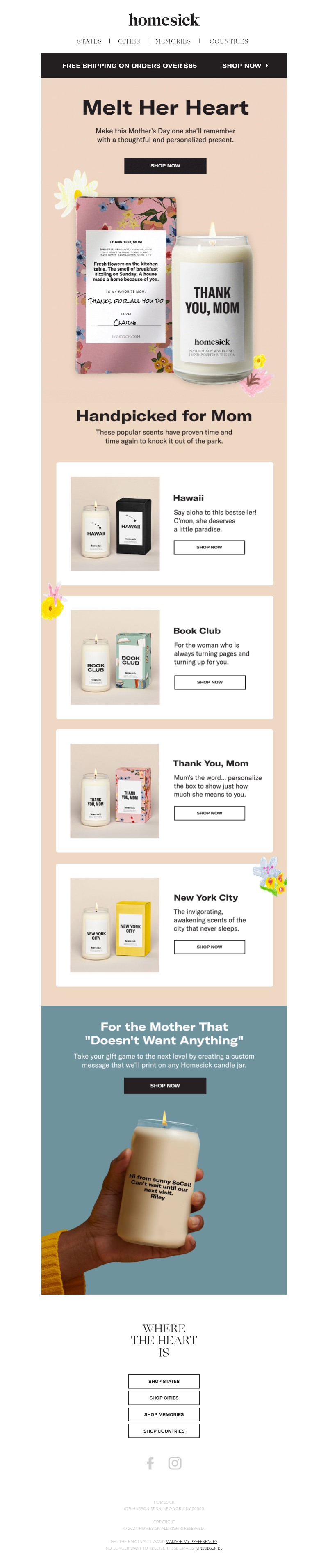 Homesick's Mother's Day Email