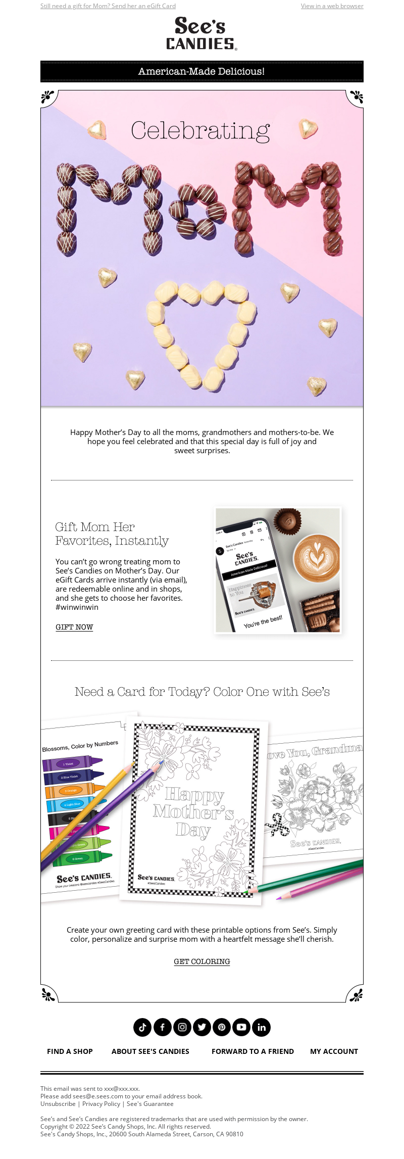 See's Candies' Mother's Day Email